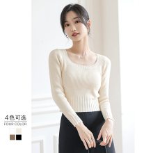 短款方领针织衫女2025春秋新款白色修身内搭打底毛衣黑色长袖上衣