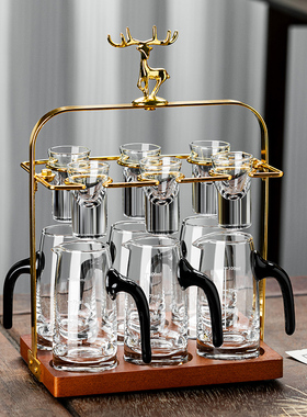 黑色水晶白酒杯分酒器杯架家用套装高端轻奢烈酒子弹杯一口杯酒具