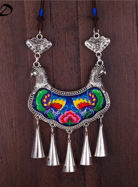 新款民族风刺绣波西米亚吊坠项链陶瓷珠 necklace Collar Collier