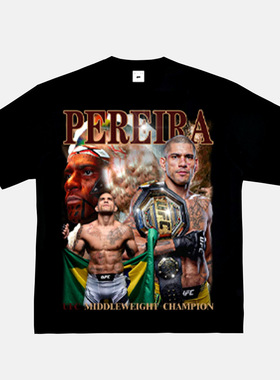 数码直喷石拳Pereira佩雷拉T恤UFC人像印花短袖美式复古小领口上