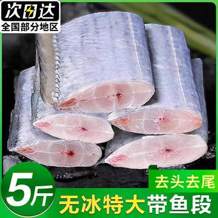 新鲜带鱼段无冰中段带鱼肉冷冻鲜活小眼带鱼大号雷达网海捕水产
