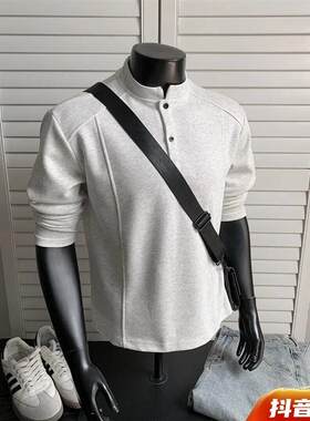 由刻男装 美式Polo亨利衫男长袖t恤春秋上衣内搭休闲男装打底卫衣
