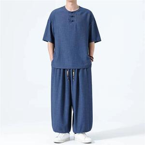 玟若服饰休闲套装中国风复古唐装中式冰两件套夏季盘扣半袖居士服
