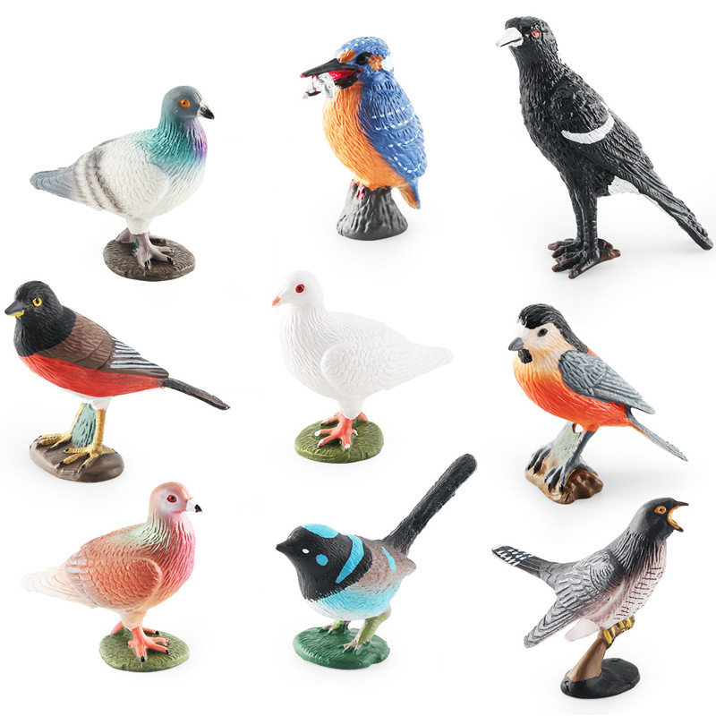 儿童仿真鸟类动物模型鸽子喜鹊杜鹃山雀桌面静态摆件玩具男孩早教