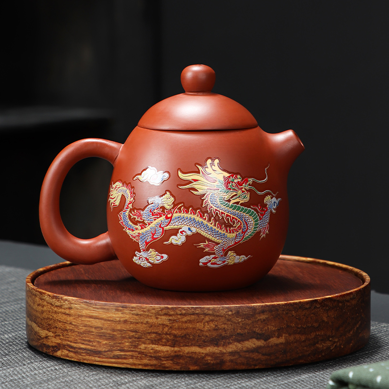 紫砂变色茶壶单壶龙蛋壶秦权壶陶瓷家用龙凤呈祥泡茶壶创意泡茶器