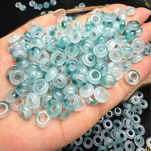 巴山玉飘蓝花10mm大孔加厚面包圈批发 文玩配饰甜甜圈小玉环散珠