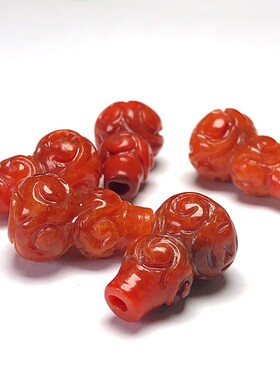 翡翠红翡干青背云纹葫芦挂机 满绿通孔回纹雕花葫芦DIY手链项配饰
