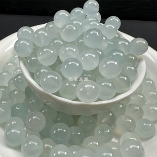 高冰翡翠色冰晴冰种散珠子玉石圆珠diy编织玉饰品手串项链材料