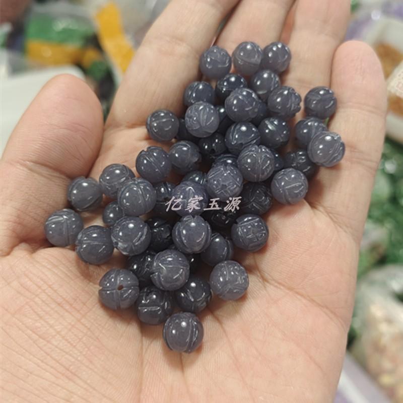 和田玉烟紫色玉髓莲花珠手工编织南瓜散珠珠diy配饰饰品手链项链