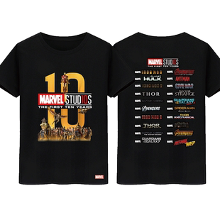 复仇者联盟T恤marvel漫威十周年衣服钢铁侠蜘蛛死侍灭霸复联4短袖