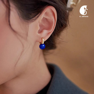 陌上猫克莱茵蓝百搭气质耳扣耳环纯银耳钉防过敏耳饰2022年新款潮