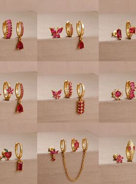 3PCS Unique Stainless Steel Earrings Set for Women Rose Red