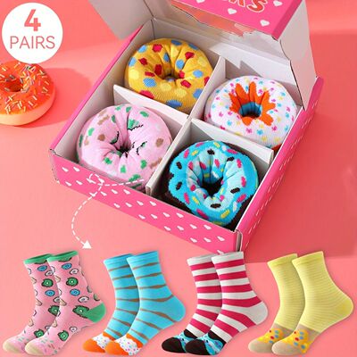 Four doubles colorful interesting donut pattern tide socks f