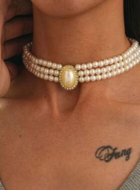 Vintage Multi-layer Imitation Pearl Short Choker Necklace Fo