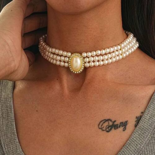 Vintage Multi-layer Imitation Pearl Short Choker Necklace Fo