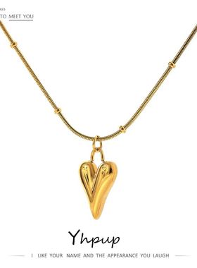 Yhpup Temperament Heart Pendant Chain Necklace for Women Sta