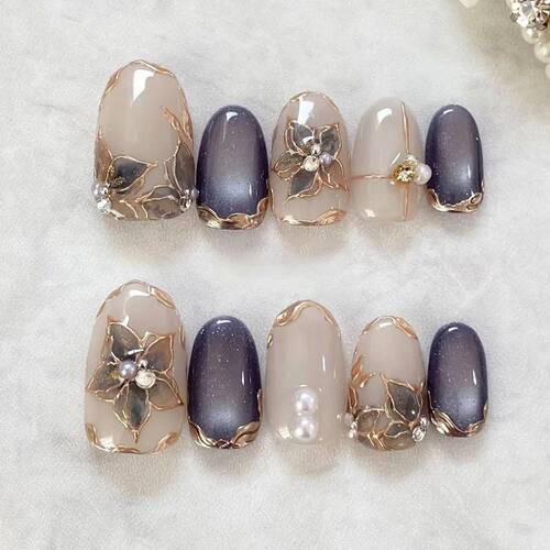 24Pcs Autumn Winter Matte Almond False Nails with Glue Rose