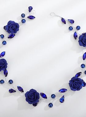 ndy Wedding Headpiece Blue Flower Rhinestone Headband for Br