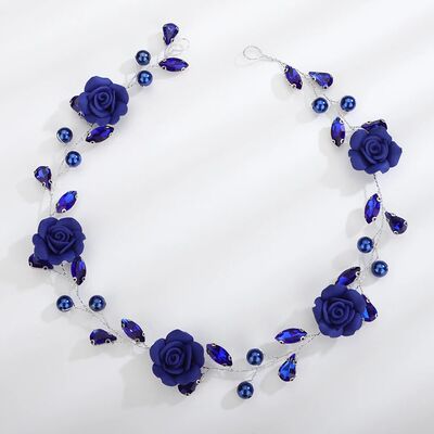 ndy Wedding Headpiece Blue Flower Rhinestone Headband for Br