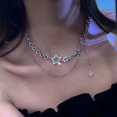 Y2K Star Zircon Pendant Necklace for Women  Sweet Cool Girl