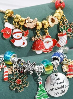 Christmas Charms Beads Enamel Charm Xmas Bracelets Set Jewel