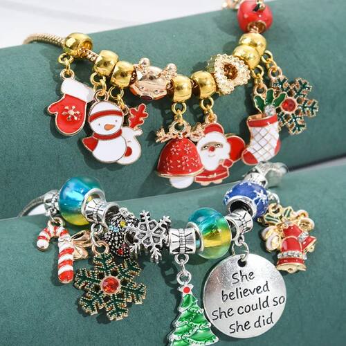Christmas Charms Beads Enamel Charm Xmas Bracelets Set Jewel