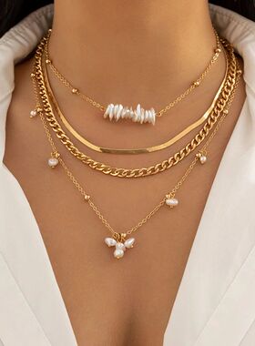 4Pcs/Set Vintage Irregular Imitation-Pearl Pendant Choker Ne
