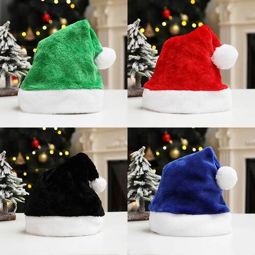 Short Plush Christmas Hat Red Green Pink Blue Black Gray Pur