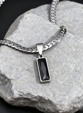 Stylish Mens Geometric Stone Pendent Necklaces,Stainless Ste