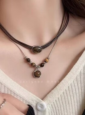 Tiger's Eye Stone Necklace Women's Chinese Style Choker Neck