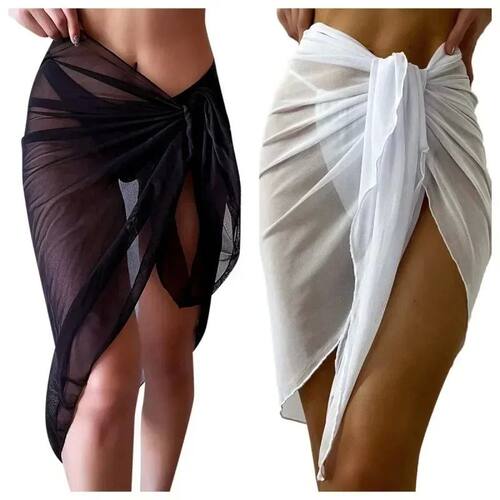 Summer Beach Dress Wrap Sheer Wrap Knot Waist Swimsuit Cover