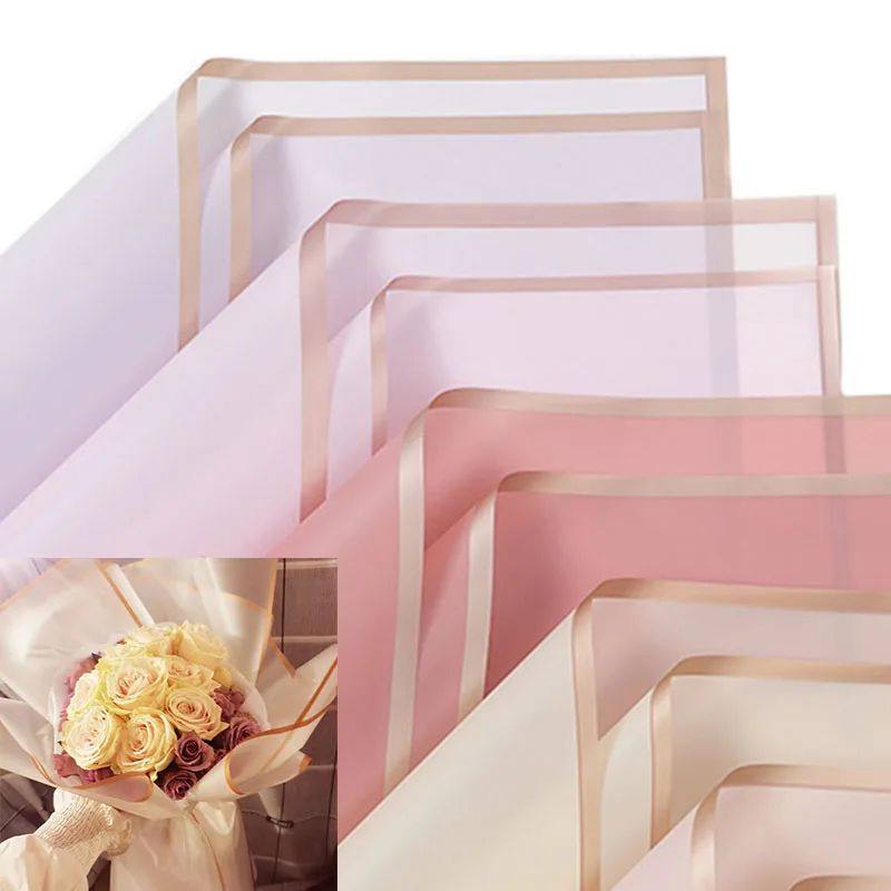 5pcs/Pack Flower Wrapping Paper Golden Border Rose Style Hal