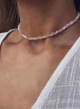 Mulit-cut Glass Crystal Irregular Beaded Choker Necklace for