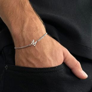 New Classic A-Z Initial Letter Bracelet Men Handmade Stainle