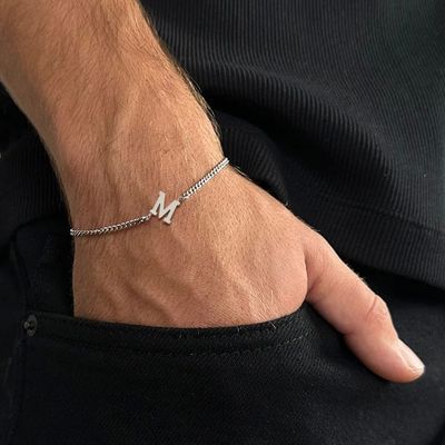 New Classic A-Z Initial Letter Bracelet Men Handmade Stainle