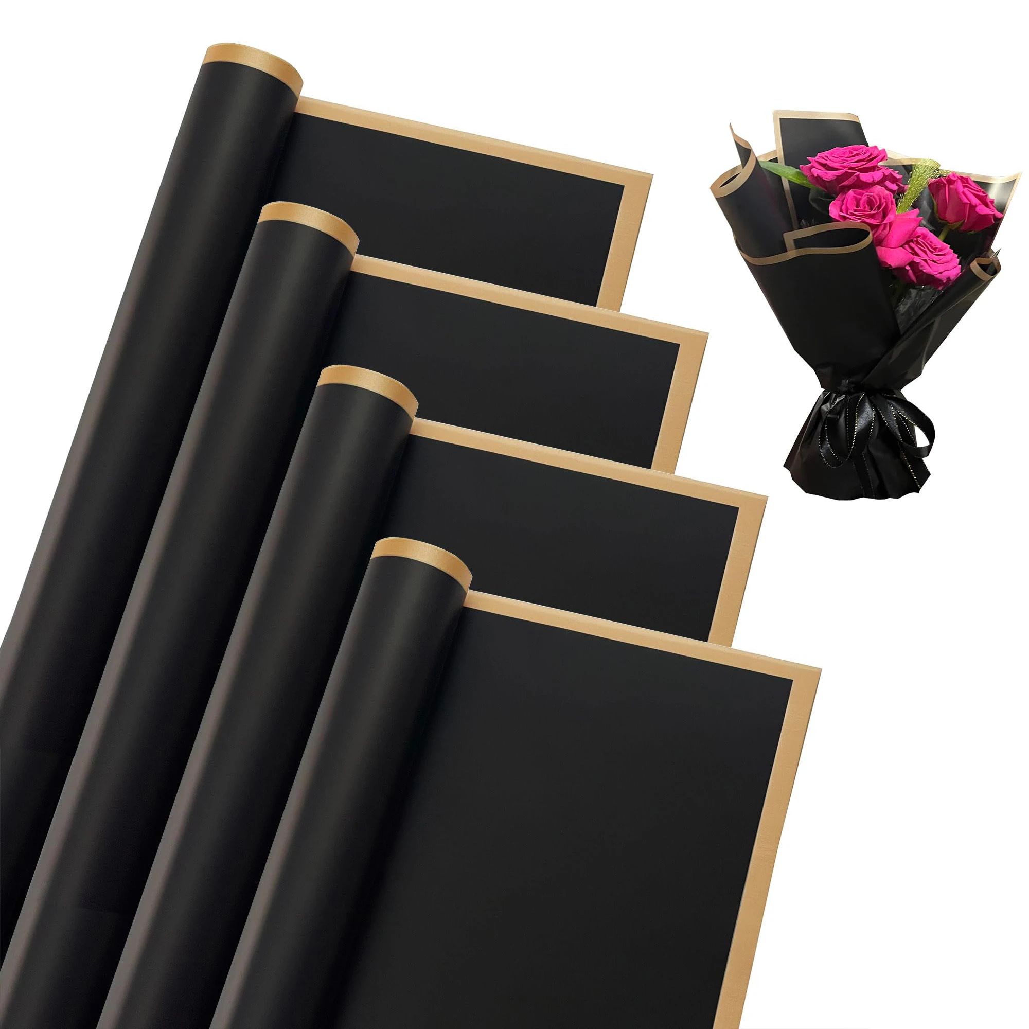 20 Sheets Flower Wrapping Paper with Golden Edges, Waterproo