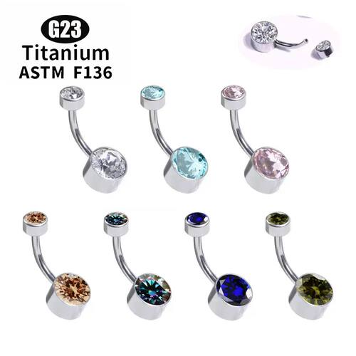 G23 TItanium 5A Round Zircon CZ Belly Button Ring Body Jewel