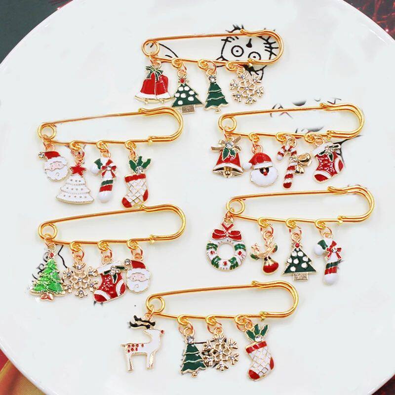 Christmas Brooch Xmas Tree Santa Claus Metal P Snowflake Cha