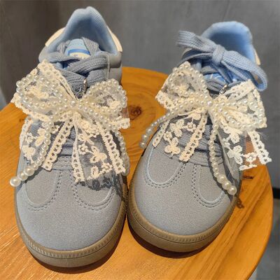 Fashion Lace pearl bow Shoe laces Charms for Sneakers Decora
