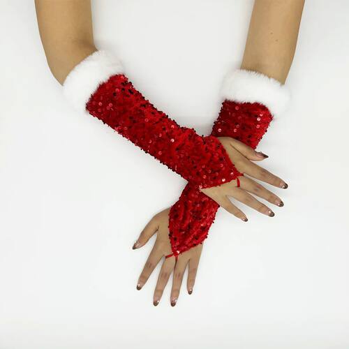 A large red Christmas fuzzy hook finger exposed finger holid