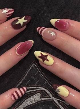 24pcs Colorful Five-pointed Star Press On Nails Red Stripes