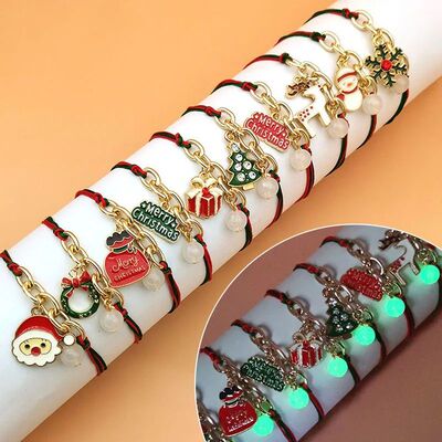 Christmas Theme Braided Rope Bracelet Santa Claus Elk Snowma
