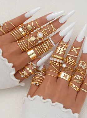 58PCS Vintage Heart Snake Butterfly Rings Set for WomenMetal