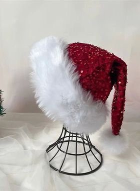 Adults Christmas Sequin Hat, Monochromatic, Sparkle Santa Ca