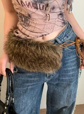 Y2K Leopard Furry Fur Belt Vintage Gothic Imitation Belts Se