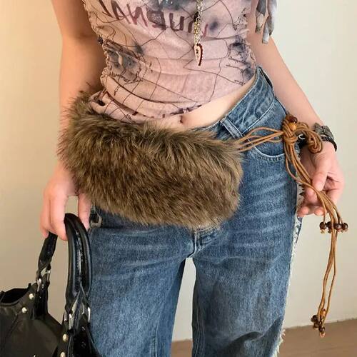 Y2K Leopard Furry Fur Belt Vintage Gothic Imitation Belts Se