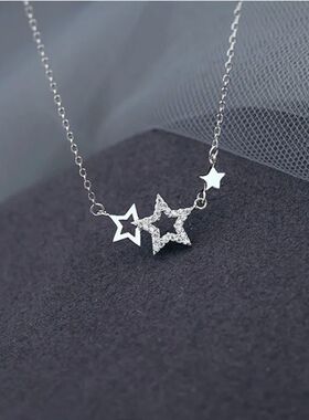 New 925 Silver Inlaid Zircon Star Necklaces for Women Sweet
