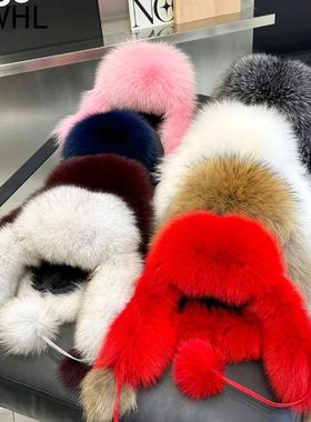 100% Real Fox Fur Hats Women's Russian Ushanka Aviator Trapp