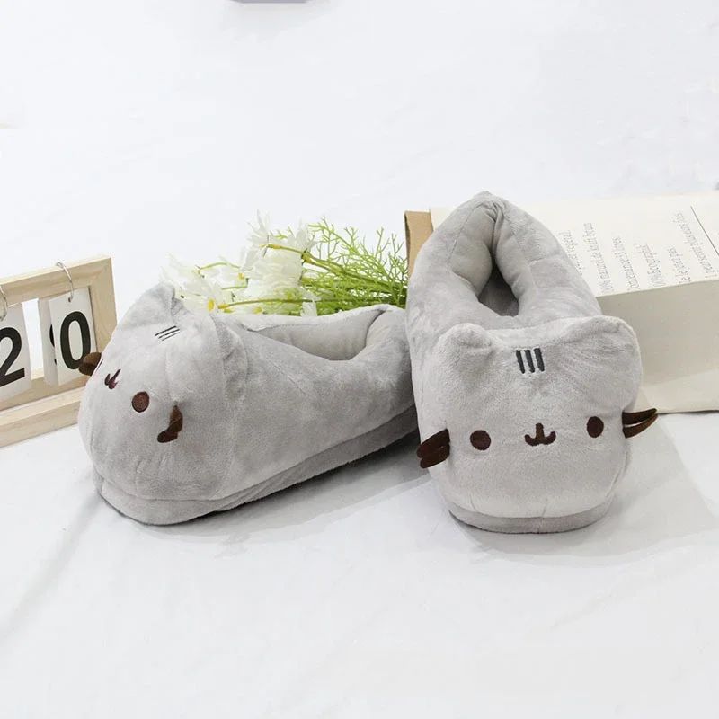 Cartoon Full Covered Cat Slippers Warm Winter Slides Soft Pl