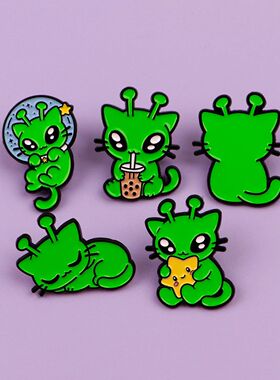 5pcs Cute Alien Cat Enamel Pin Funny Brooch For Coat Women's
